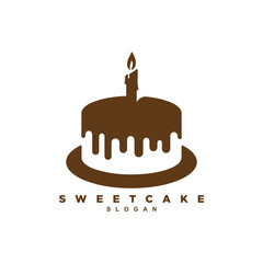Negative space chocolate melting cake logo with candle design for your brand or business