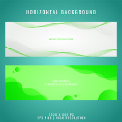 set of green wave and abstract fluid background horizontal banner