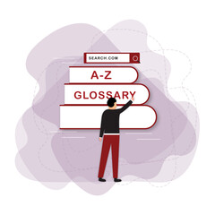 A - Z glossary book concept, Modern vocabulary and dictionary idea, studying online English language  