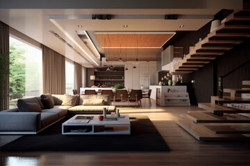 Fototapeta na wymiar modern living room interiors rendering minimal background