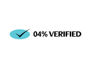 Check mark icon with 04% Verified Sign icon and stamp label fantastic font vector art illustration with blue and black color combination in white background