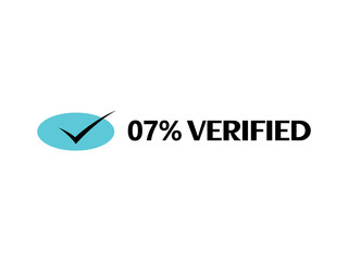 Check mark icon with 07% Verified Sign icon and stamp label fantastic font vector art illustration with blue and black color combination in white background