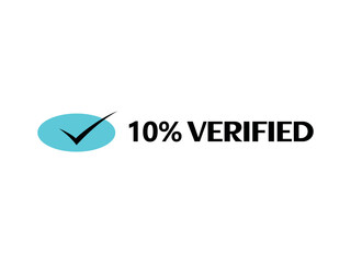 Check mark icon with 10% Verified Sign icon and stamp label fantastic font vector art illustration with blue and black color combination in white background