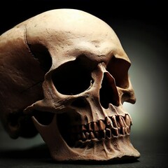 Human skull on dark background