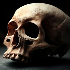 Obraz premium Human skull on dark background