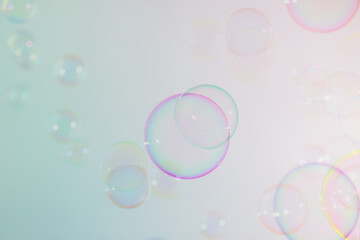 Beautiful Transparent Colorful Soap Bubbles Floating in The Air. Soap Sud Bubbles Water. Abstract Background
