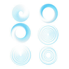 Halftone blue circle dot abstract background. Set of dotted circle dot circle frames isolated on...