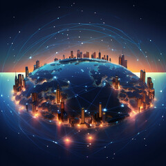 city skyline and communication network