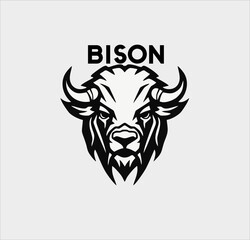 Bison animal icon vector silhouette, bison animal head logo illustration design