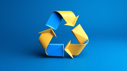 a blue and yellow recycle symbol