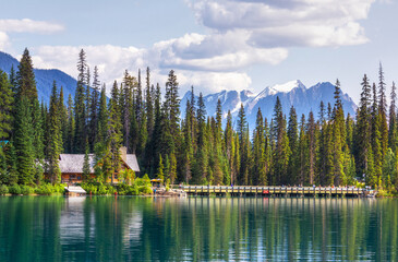 Emerald lake in the Canadian Rockies of Yoho National Park, British Columbia, Canada