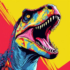 a colorful dinosaur with its mouth open