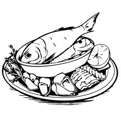 seafood, fish, shell, shirmp, outline vector, illustration, Ai generator