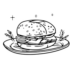 Beef Burger, Pork Burger, Chicken Burger, outline icon, vector , illustration, AI Generator