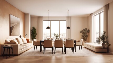 show flat interior design modern nature contemporary dining area daylight minimal decoration style home design concept, image ai generate