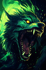 Naklejka premium werewolf in comic book style green line art illustration made with generative ai