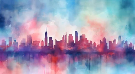 Foto auf Acrylglas Aquarellmalerei Wolkenkratzer watercolor cityscape simple skyline background made with generative ai