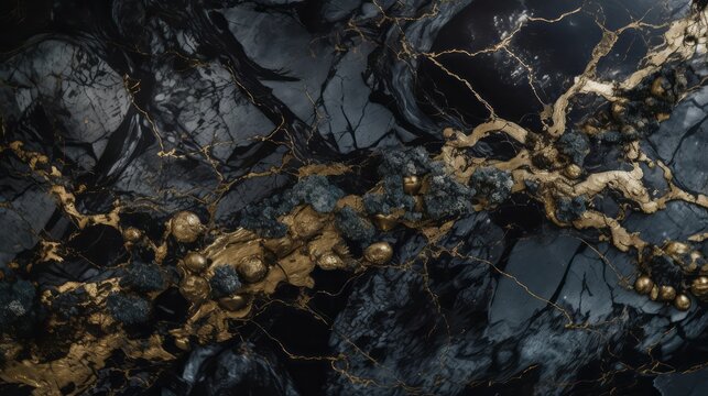 Bubble Flow of Marble Swirl Textured Background with Black Grey and Gold Colors 