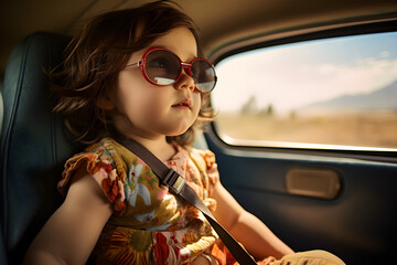 Fototapeta na wymiar baby in car summer portrait