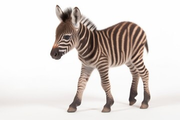 Fototapeta na wymiar cute baby zebra standing on a white background. Generative AI