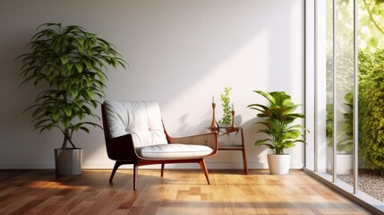 home interior design soft cosy armchair in living room daylight house beautiful design detail wooden laminate floor finishing,generative ai
