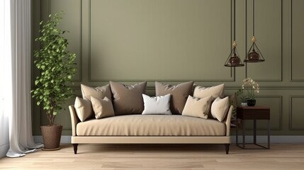 home interior mock up room design beige color sofa against empty color wall house concept,generative ai