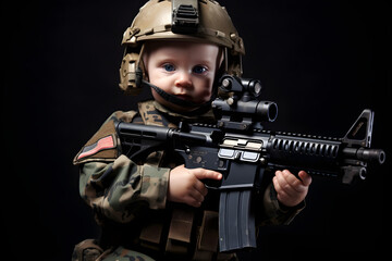 Fototapeta na wymiar special forces military baby with assault rifle