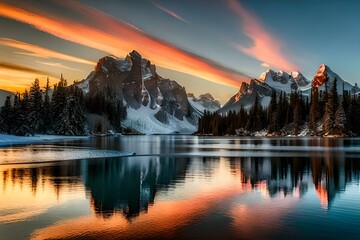 Fototapeta na wymiar sunset over the lake generated by AI