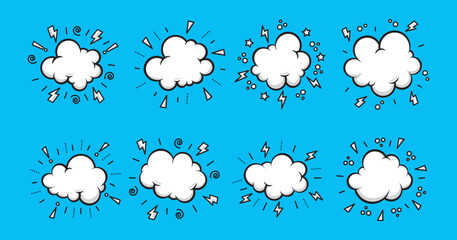 Comic Cloud Collection Set of Thin Line Vector