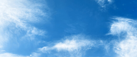 Naklejka na ściany i meble Blue sky background with clouds, white cloud on blue sky, beautiful blue sky clouds for background. Panorama of sky. 