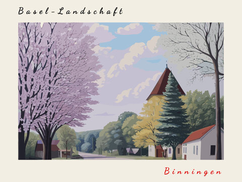 Binningen: Post card design with town in Switzerland and the city name Binningen