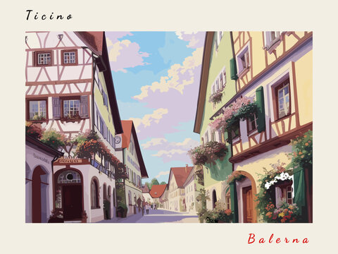 Balerna: Post card design with town in Switzerland and the city name Balerna