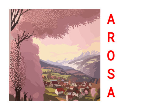 Arosa: Vintage artistic travel poster with a Swiss scenic panorama and the title Arosa