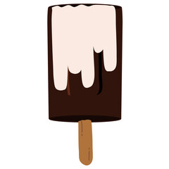 Delicious Chocolate Popsicle with Creamy Condensed Milk, Vector Illustration