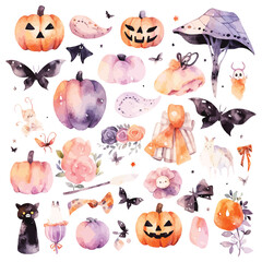 Halloween watercolor elements collection clipart
