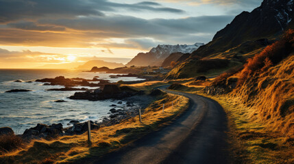 Road by the sea in sunrise time