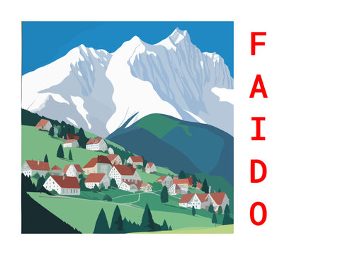 Faido: Vintage artistic travel poster with a Swiss scenic panorama and the title Faido