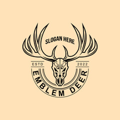 Vintage Skull of Deer outdoor adventure logo design vector illustration