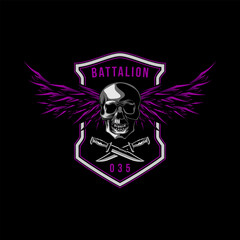 Skull Wings and Shield vintage design template for labels, emblems, badges or other.