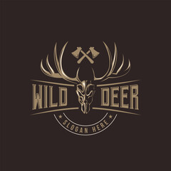 Wild Skull Deer Logo Vintage Outdoor adventure design template vector