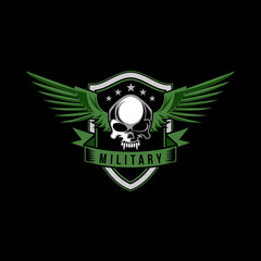 Military Skull Wings and Shield vintage design template