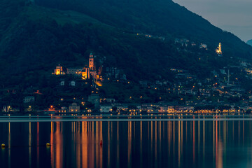 View of Morcote, Switzerland, in twilight light