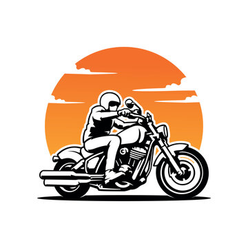Biker riding motorcycle illustration vector isolate