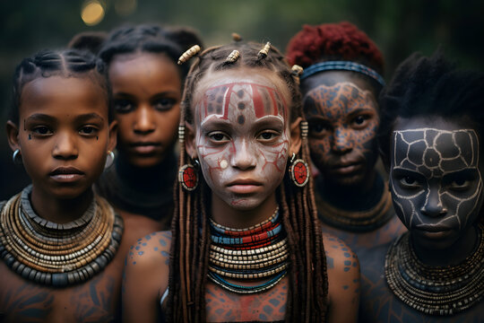 tribal girls with painted faces