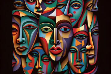 Fototapeta na wymiar Colourful abstract face collage segmentation art