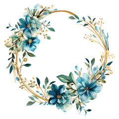 blue flowers circle floral frame watercolor paint