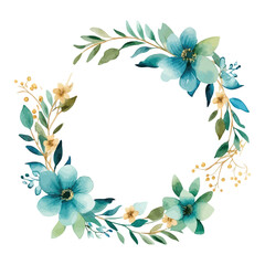 blue flowers circle floral frame watercolor paint