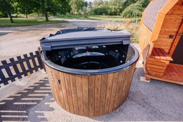partially open lid for hot tub