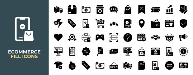 E-Commerce Icons set.  Shopping. Online shopping. Marketplace. Fill icons vector
