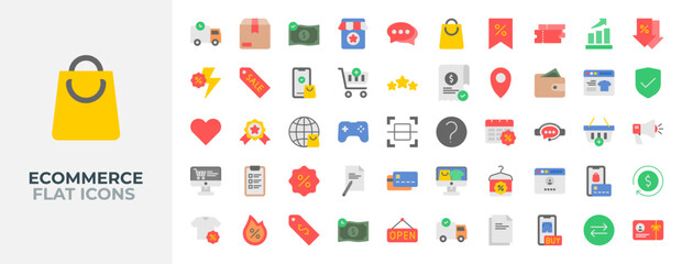 Fototapeta premium E-Commerce Icons set. Shopping. Online shopping. Marketplace. Flat icons vector 